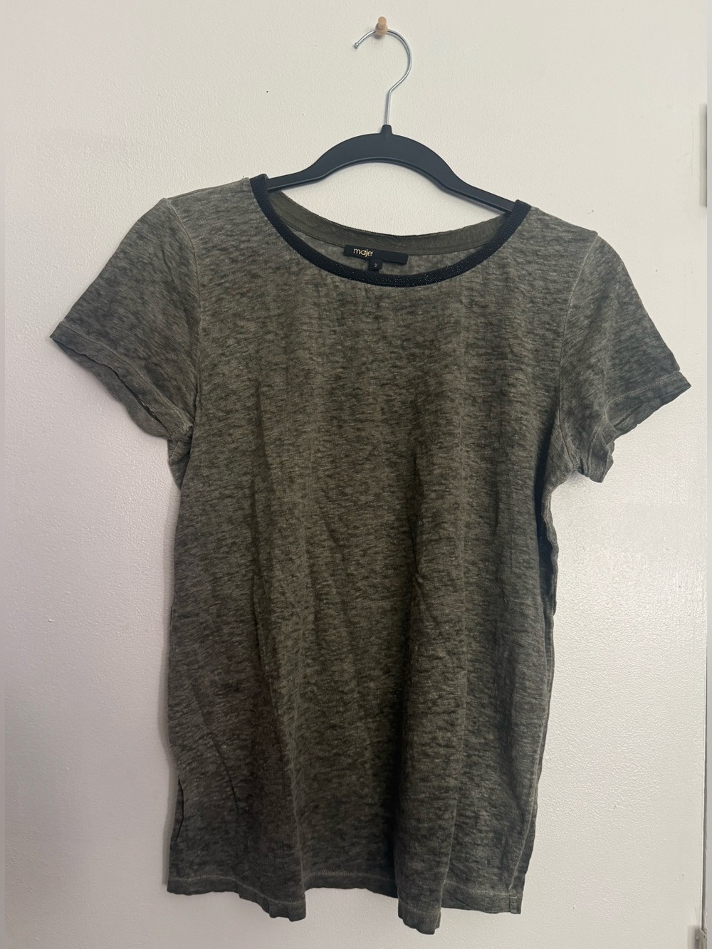 Maje Heather olive green Short Sleeve Tee with Black Trim